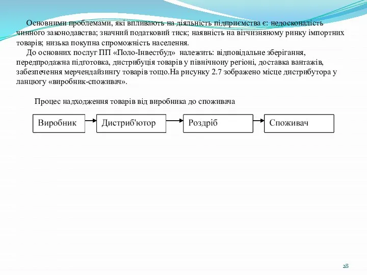 Основними проблемами, якi впливають на дiяльнiсть пiдприємства є: недосконалiсть чинного законодавства; значний