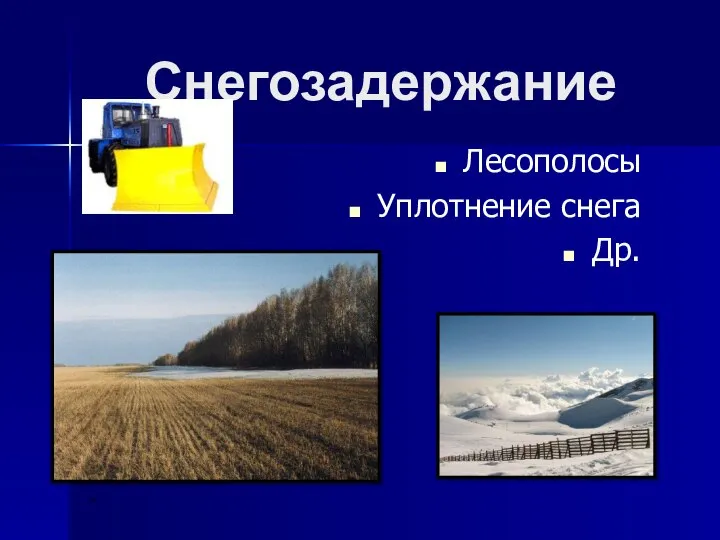 Снегозадержание Лесополосы Уплотнение снега Др. *