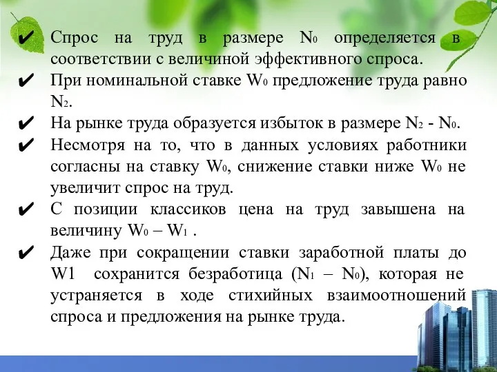 Спрос на труд в размере N0 определяется в соответствии с величиной эффективного