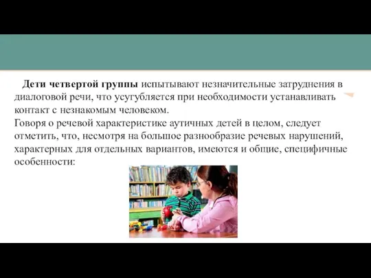 Дети четвертой группы испытывают незначительные затруднения в диалоговой речи, что усугубляется при