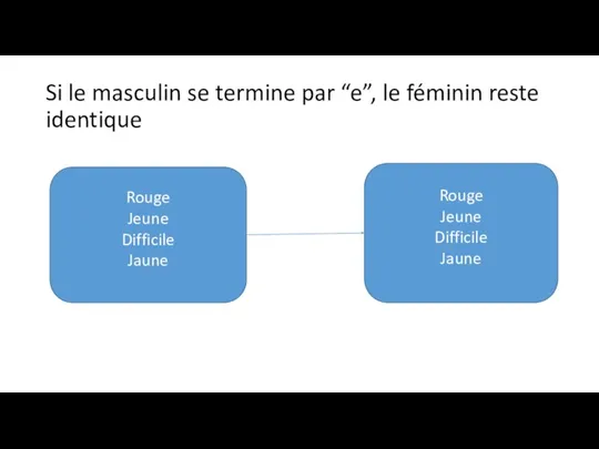 Si le masculin se termine par “e”, le féminin reste identique Rouge