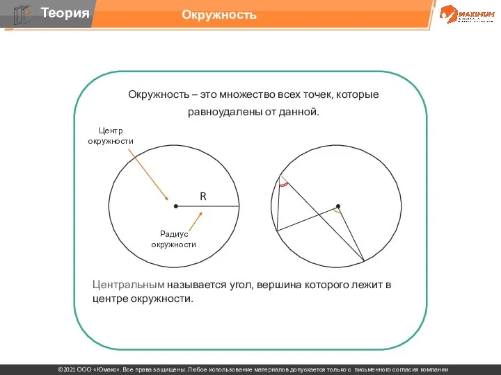 Окружность – это множество всех точек, которые равноудалены от данной. Центральным называется