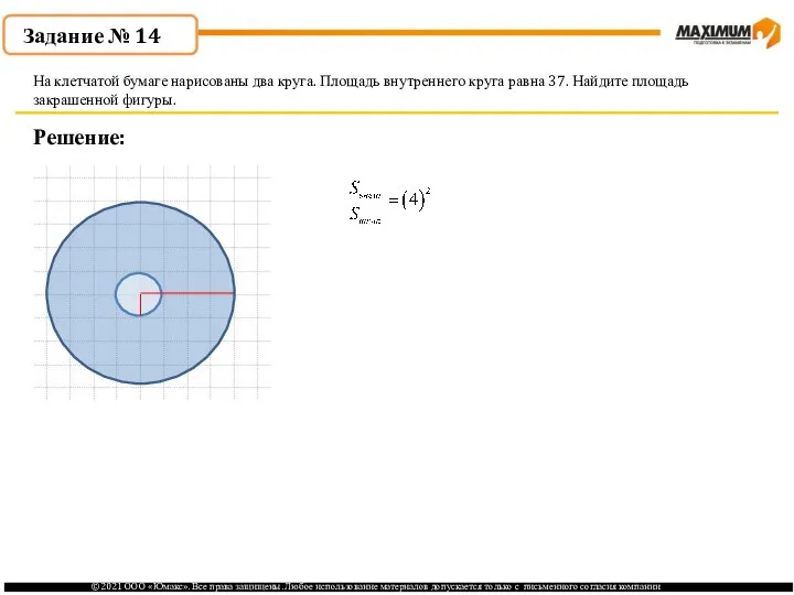 . Решение: На клетчатой бумаге нарисованы два круга. Площадь внутреннего круга равна