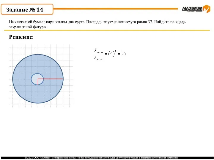 . Решение: На клетчатой бумаге нарисованы два круга. Площадь внутреннего круга равна