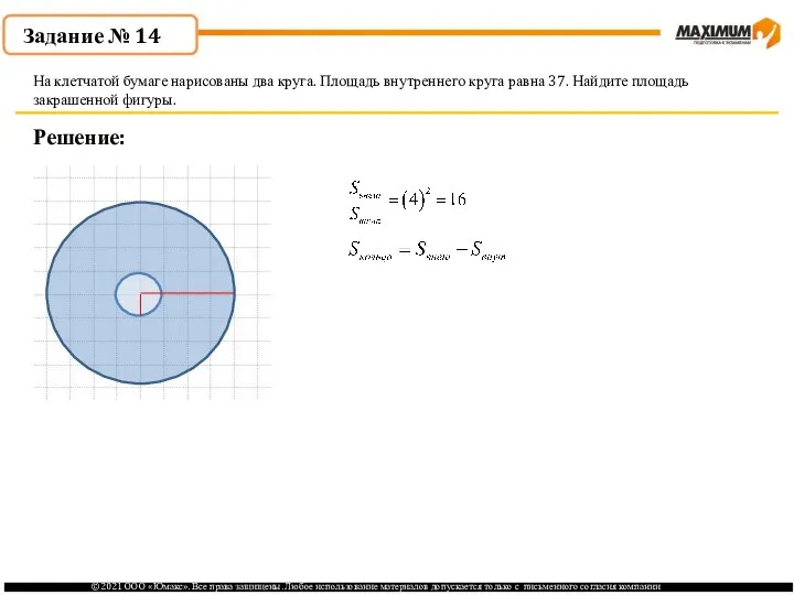 . Решение: На клетчатой бумаге нарисованы два круга. Площадь внутреннего круга равна