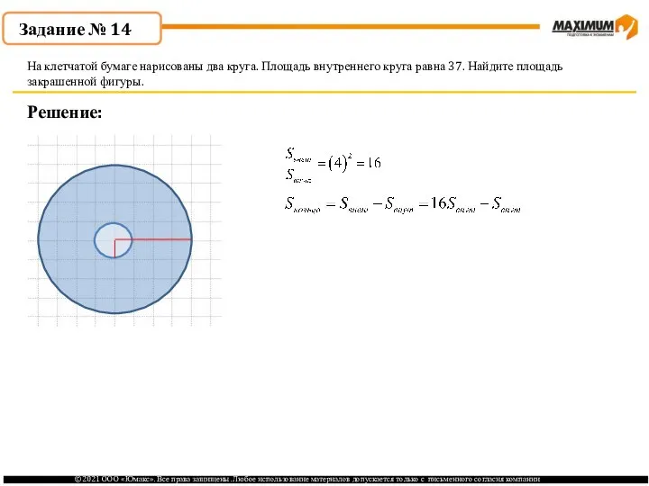 . Решение: На клетчатой бумаге нарисованы два круга. Площадь внутреннего круга равна