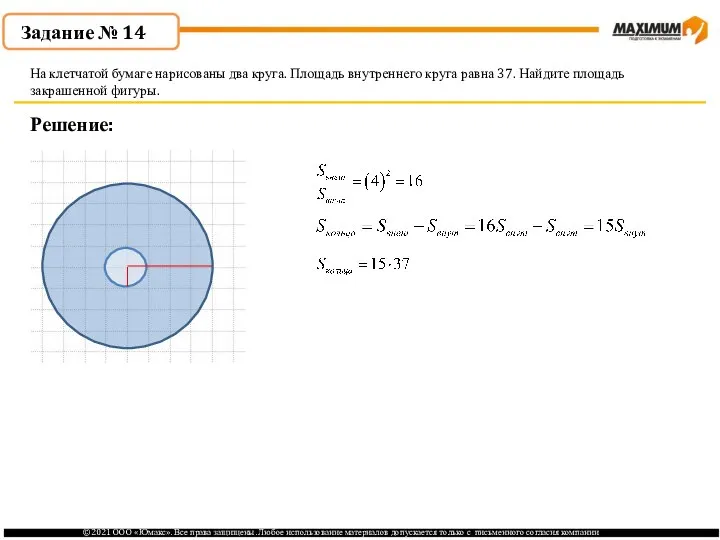 . Решение: На клетчатой бумаге нарисованы два круга. Площадь внутреннего круга равна