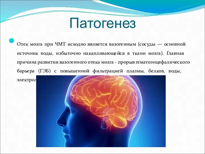 Отек мозга при ЧМТ исходно является вазогенным (сосуды — основной источник воды,