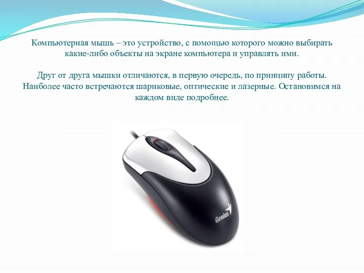 Компьютерная мышь – это устройство, с помощью которого можно выбирать какие-либо объекты