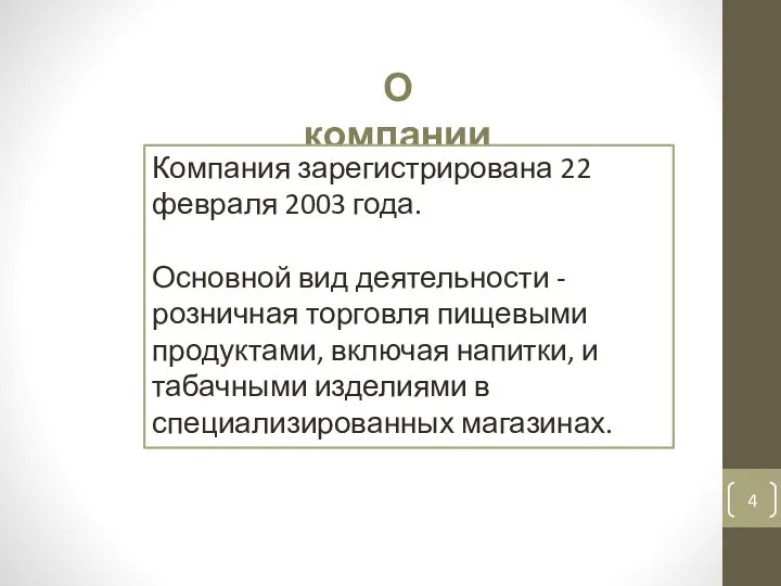 О компании Компания зарегистрирована 22 февраля 2003 года. Основной вид деятельности -