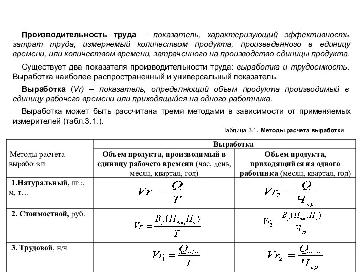 Производительность труда – показатель, характеризующий эффективность затрат труда, измеряемый количеством продукта, произведенного