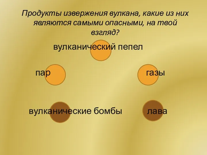 Продукты извержения вулкана, какие из них являются самыми опасными, на твой взгляд?