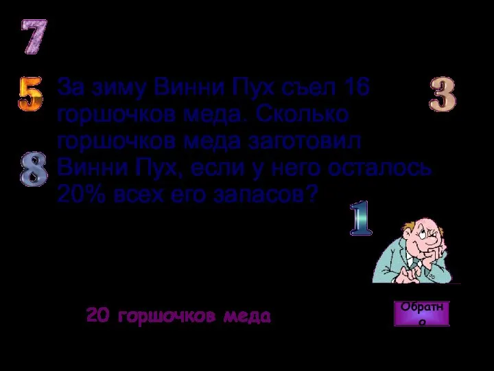 За зиму Винни Пух съел 16 горшочков меда. Сколько горшочков меда заготовил