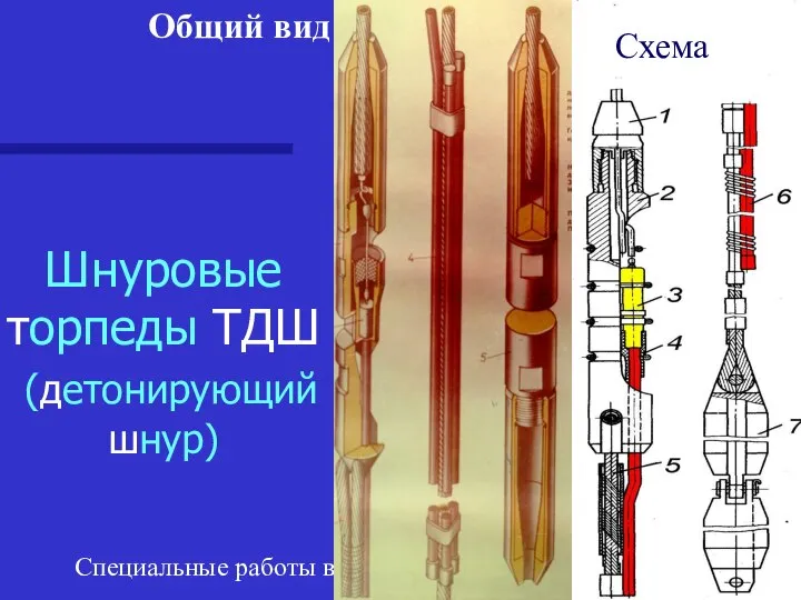 Специальные работы в скважинах Шнуровые торпеды ТДШ (детонирующий шнур) Схема Общий вид