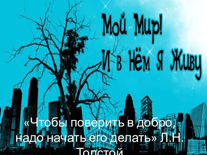 «Чтобы поверить в добро, надо начать его делать» Л.Н. Толстой