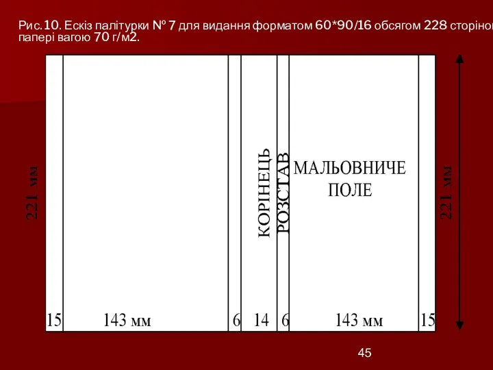 Рис. 10. Ескіз палітурки № 7 для видання форматом 60*90/16 обсягом 228