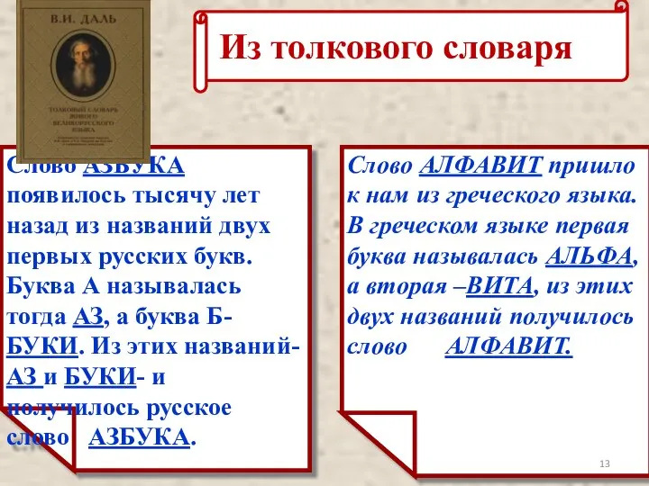 Слово АЗБУКА появилось тысячу лет назад из названий двух первых русских букв.