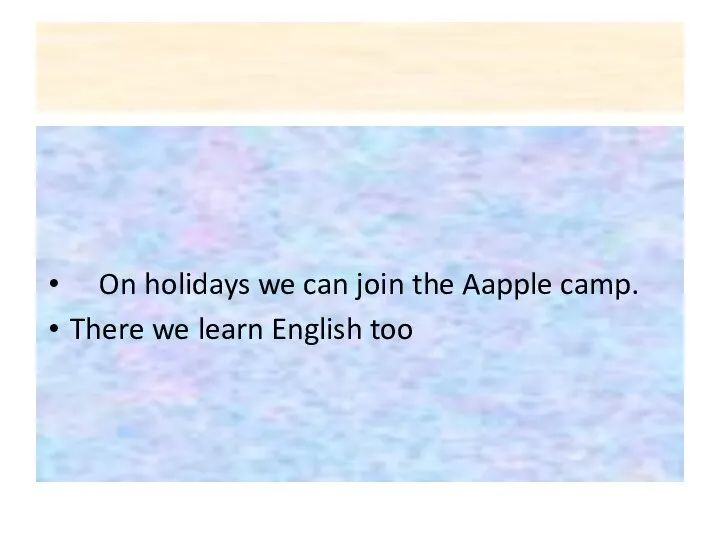 On holidays we can join the Aapple camp. There we learn English too