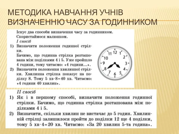 МЕТОДИКА НАВЧАННЯ УЧНІВ ВИЗНАЧЕННЮ ЧАСУ ЗА ГОДИННИКОМ