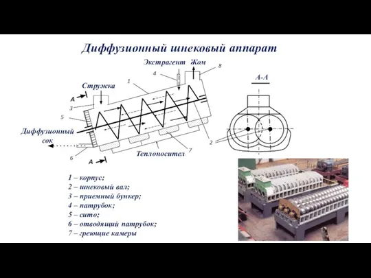 Диффузионный шнековый аппарат 1 – корпус; 2 – шнековый вал; 3 –