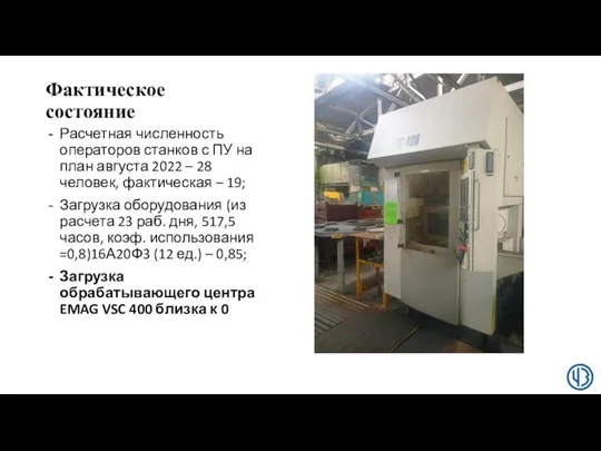 Фактическое состояние Расчетная численность операторов станков с ПУ на план августа 2022