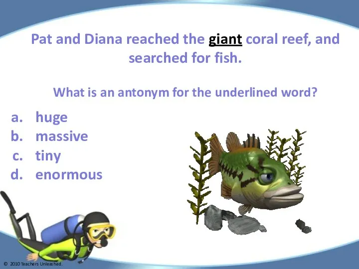 Pat and Diana reached the giant coral reef, and searched for fish.