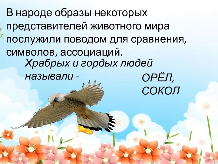 В народе образы некоторых представителей животного мира послужили поводом для сравнения, символов,