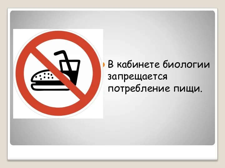 В кабинете биологии запрещается потребление пищи.