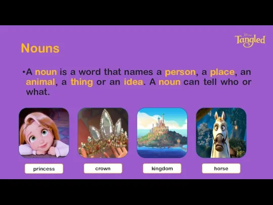 Nouns A noun is a word that names a person, a place,