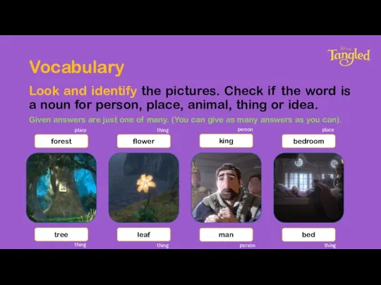 Vocabulary Look and identify the pictures. Check if the word is a