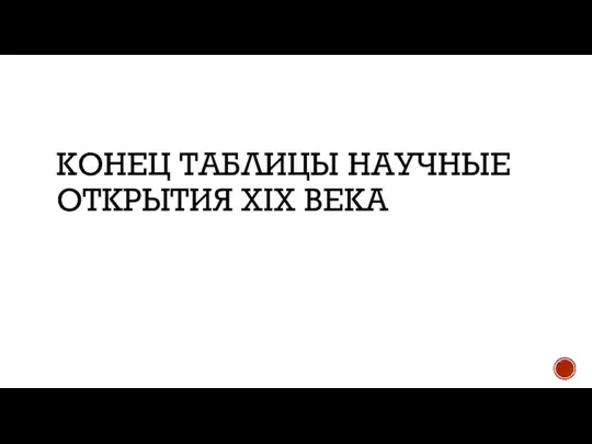 КОНЕЦ ТАБЛИЦЫ НАУЧНЫЕ ОТКРЫТИЯ XIX ВЕКА