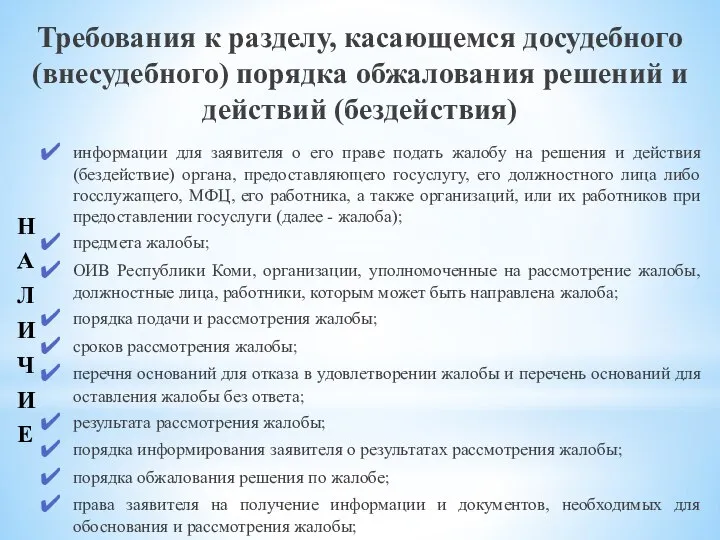 информации для заявителя о его праве подать жалобу на решения и действия