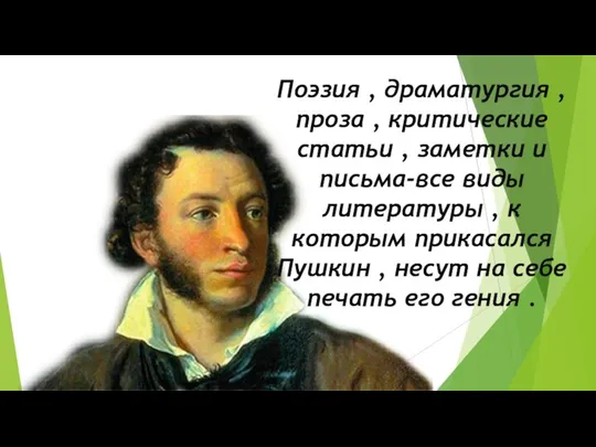 Поэзия , драматургия ,проза , критические статьи , заметки и письма-все виды