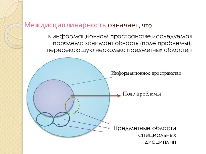 Информационное пространство Поле проблемы Предметные области специальных дисциплин Междисциплинарность означает, что в