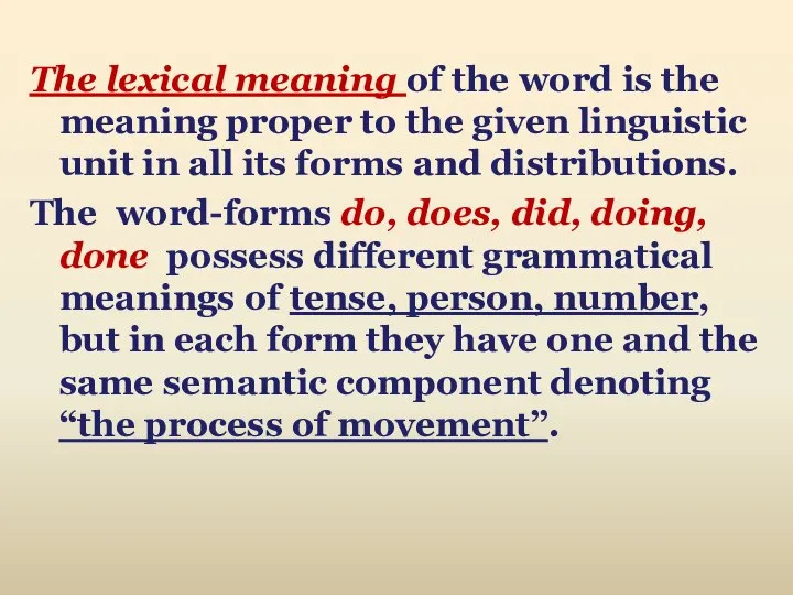 The lexical meaning of the word is the meaning proper to the