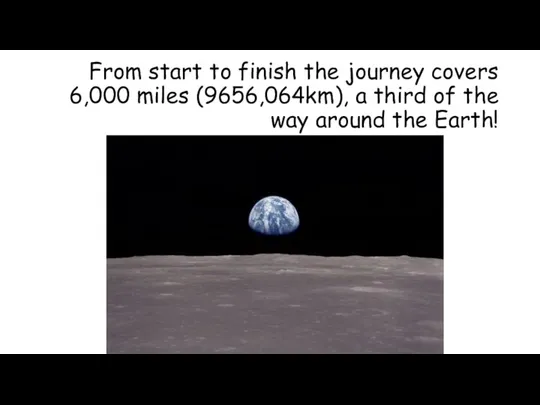 From start to finish the journey covers 6,000 miles (9656,064km), a third