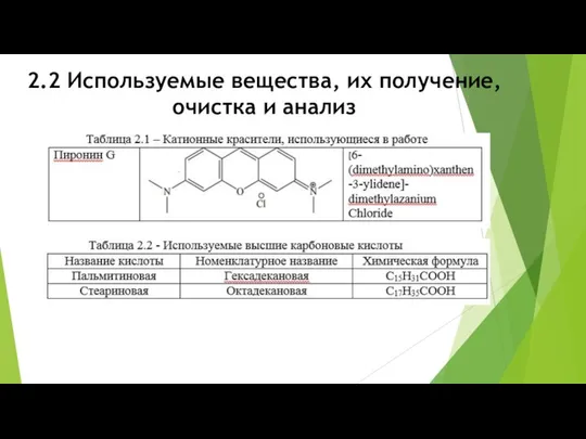 2.2 Используемые вещества, их получение, очистка и анализ