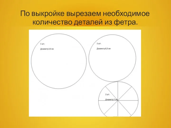 По выкройке вырезаем необходимое количество деталей из фетра.