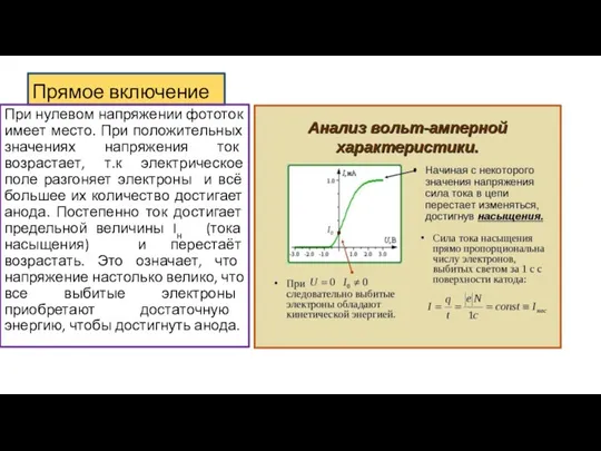 Прямое включение При нулевом напряжении фототок имеет место. При положительных значениях напряжения