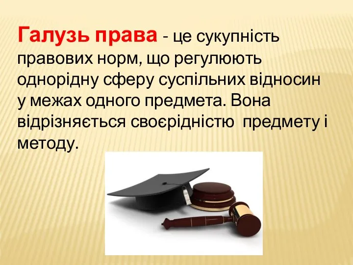 Галузь права - це сукупність правових норм, що регулюють однорідну сферу суспільних