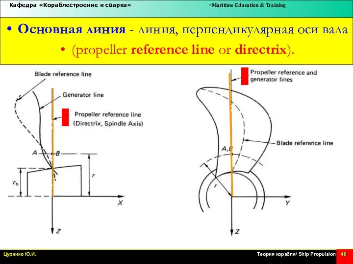 Основная линия - линия, перпендикулярная оси вала (propeller reference line or directrix).