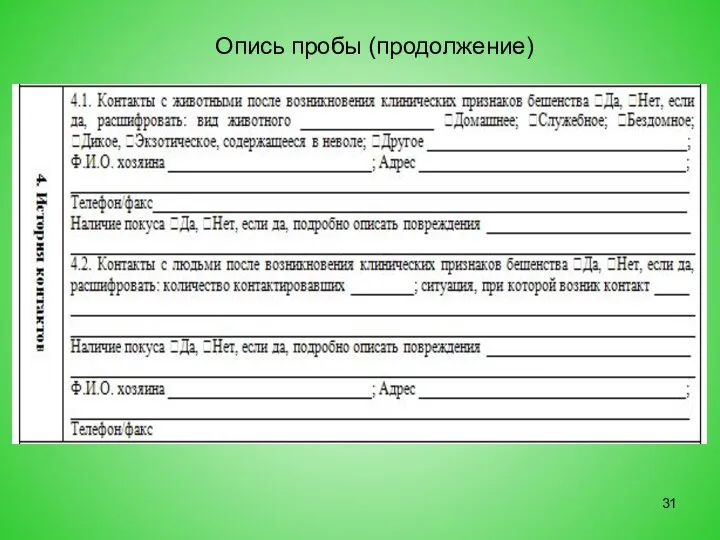 Опись пробы (продолжение)