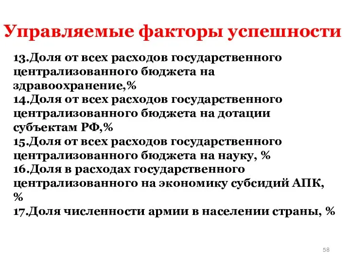 13.Доля от всех расходов государственного централизованного бюджета на здравоохранение,% 14.Доля от всех