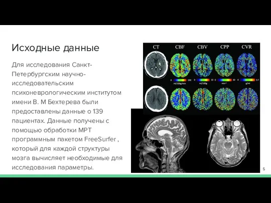 Исходные данные Для исследования Санкт-Петербургским научно-исследовательским психоневрологическим институтом имени В. М Бехтерева