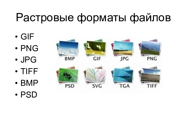 Растровые форматы файлов GIF PNG JPG TIFF BMP PSD