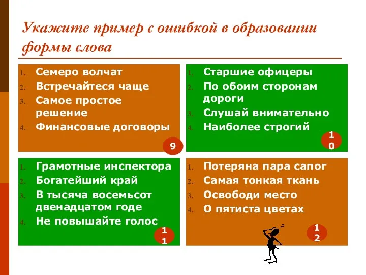 Укажите пример с ошибкой в образовании формы слова Семеро волчат Встречайтеся чаще