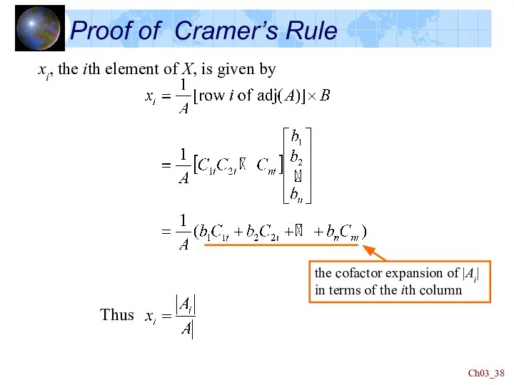 Ch03_ xi, the ith element of X, is given by Proof of Cramer’s Rule