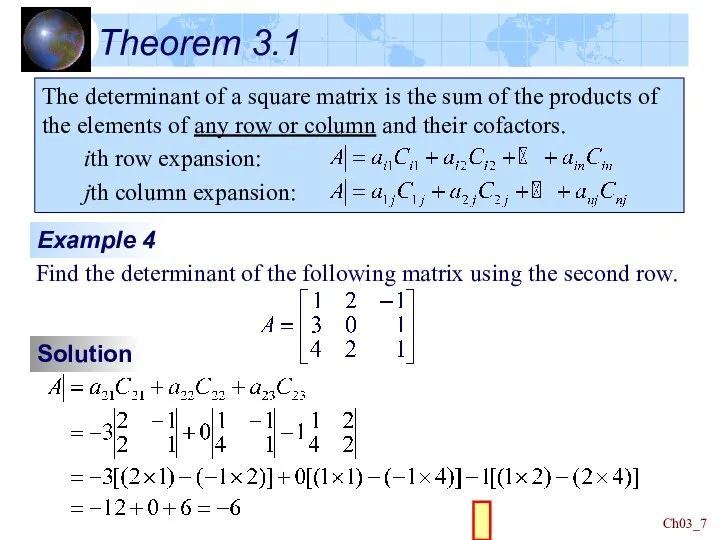 Ch03_ Theorem 3.1 The determinant of a square matrix is the sum