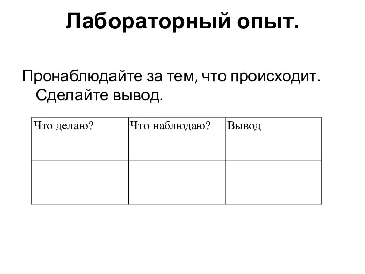 Лабораторный опыт. Пронаблюдайте за тем, что происходит. Сделайте вывод.