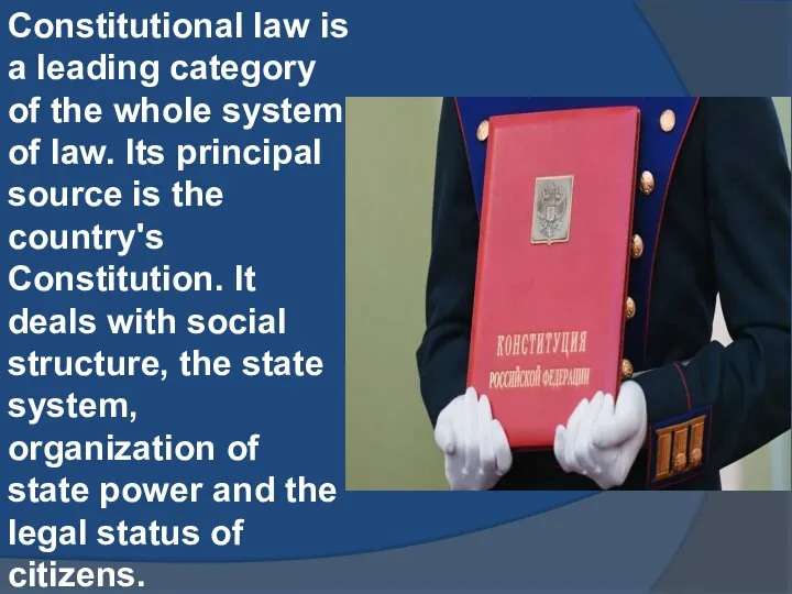 Constitutional law is a leading category of the whole system of law.